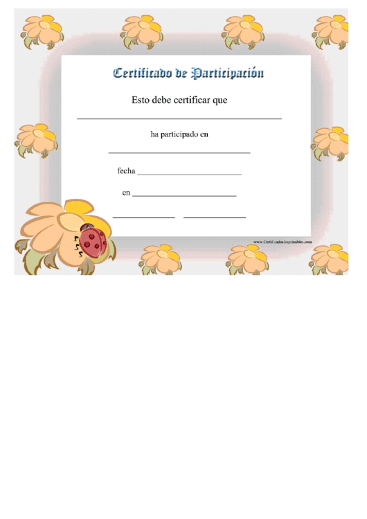 Participation Certificate Template - Flower Printable pdf