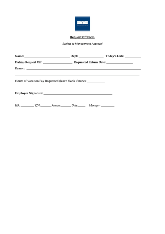 Request Off Form Printable pdf