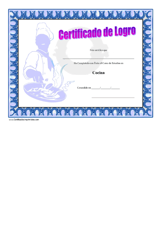 Chef Certificate Of Achievement Template Printable pdf