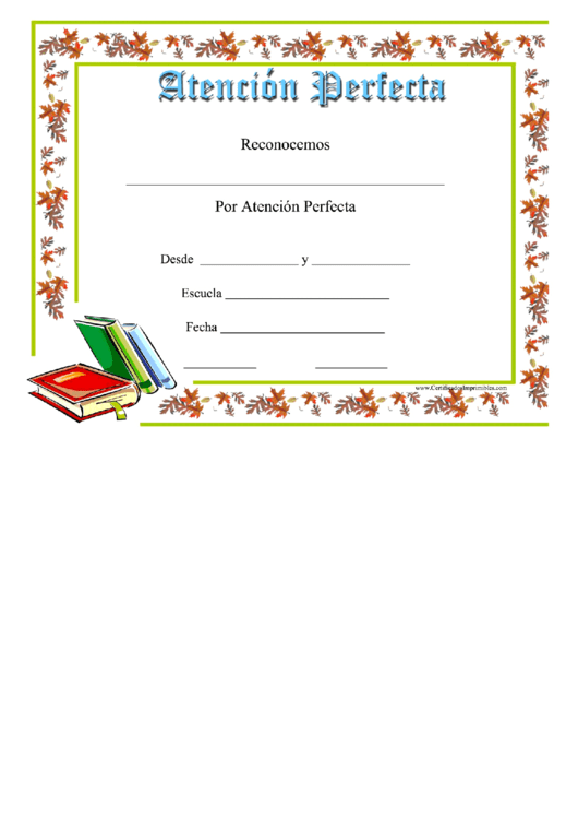 Perfect Attendance Certificate Books Printable pdf