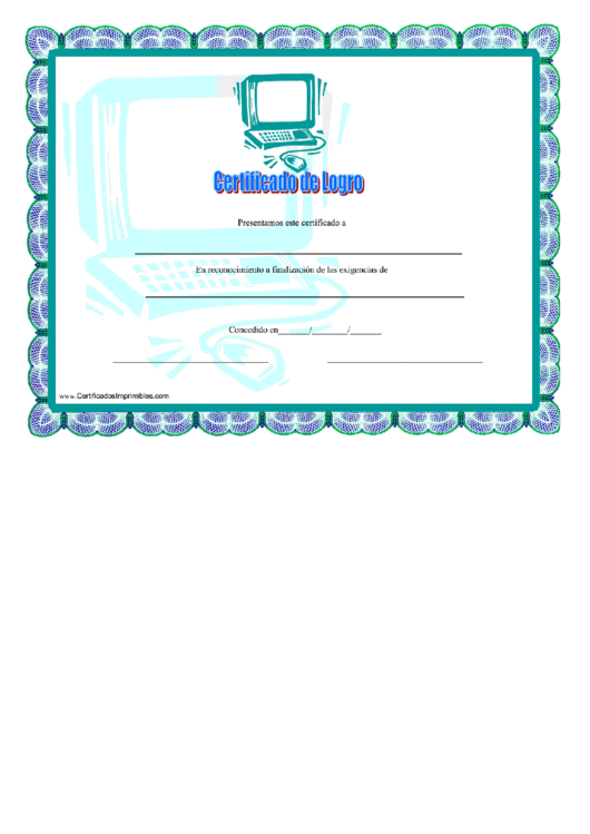 Computer Certificate Of Achievement Template Printable pdf