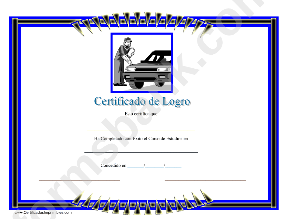 Mechanic Certificate Of Achievement Template
