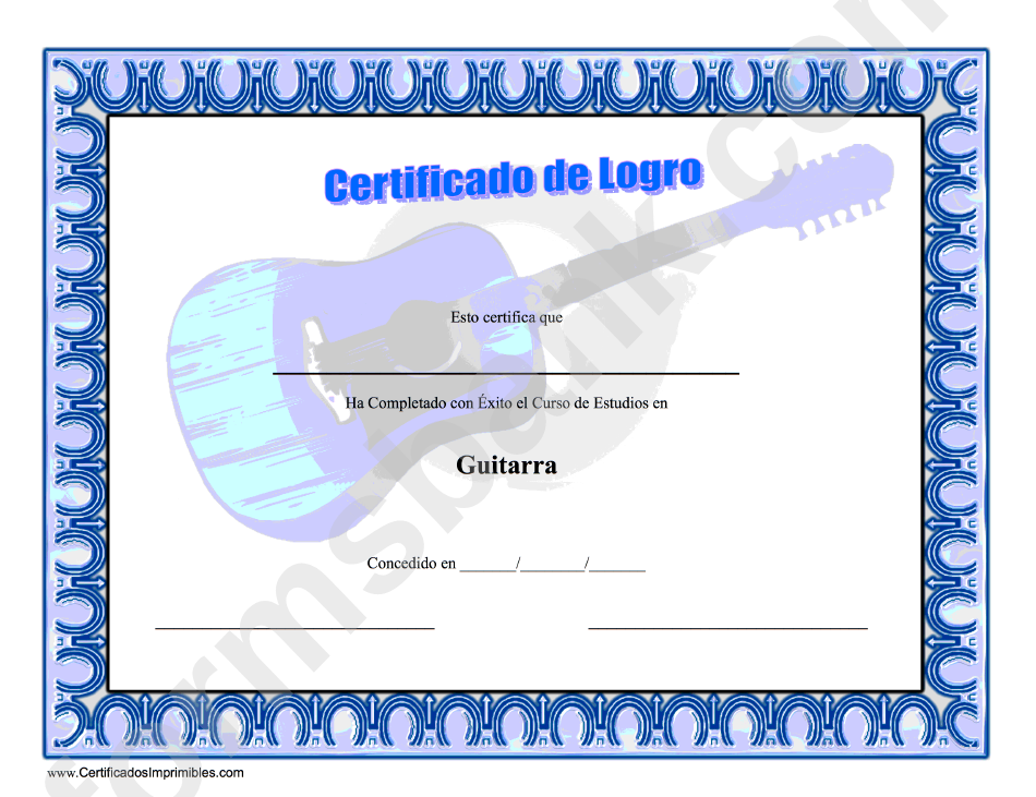 Guitar Certificate Of Achievement Template