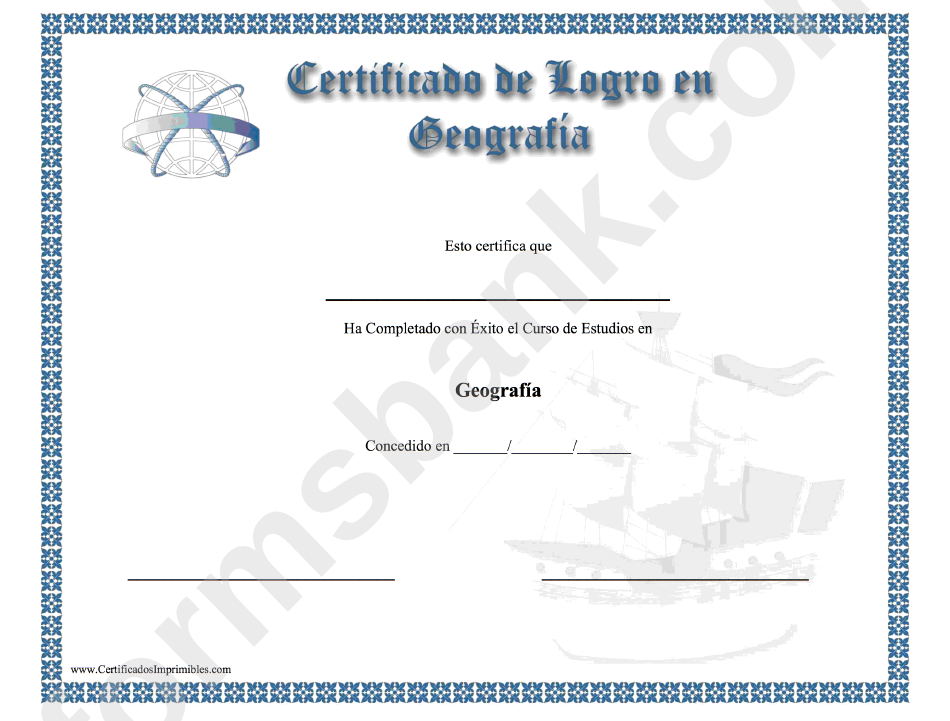 Geography Certificate Galleon Certificate Of Achievement Template