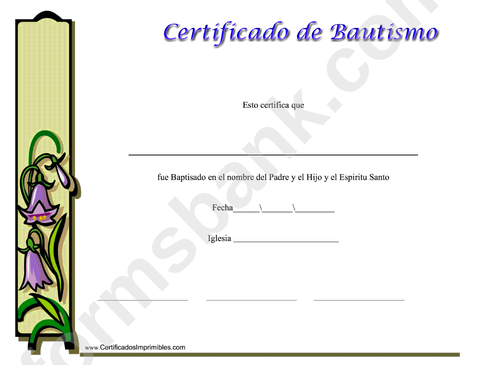 Baptism Certificate - Lily - Spanish, Male printable pdf download