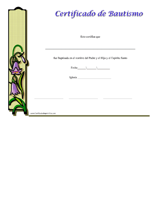 Baptism Certificate - Lily - Spanish, Female Printable pdf