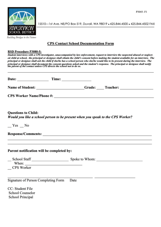 Fillable Cps Contact School Documentation Form Printable pdf