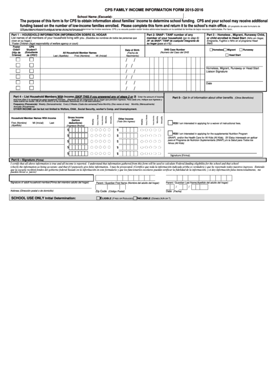 Cps Family Income Information Form