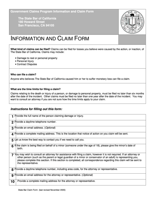 Information And Claim Form Printable pdf
