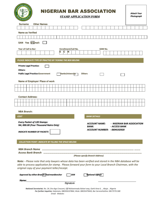 Nigerian Bar Association Stamp Application Form Printable pdf