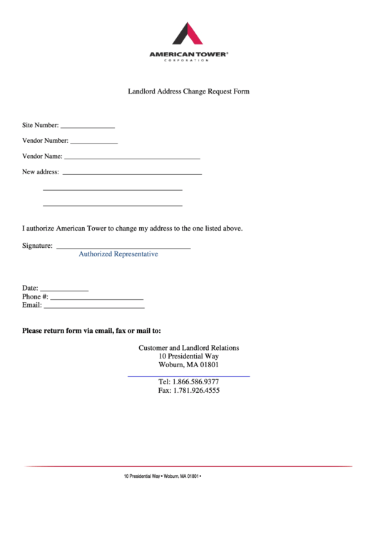 Landlord Address Change Request Form Printable pdf