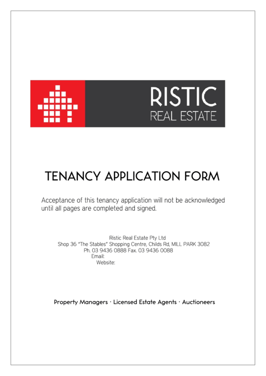Residential Tenancy Application Form Printable pdf