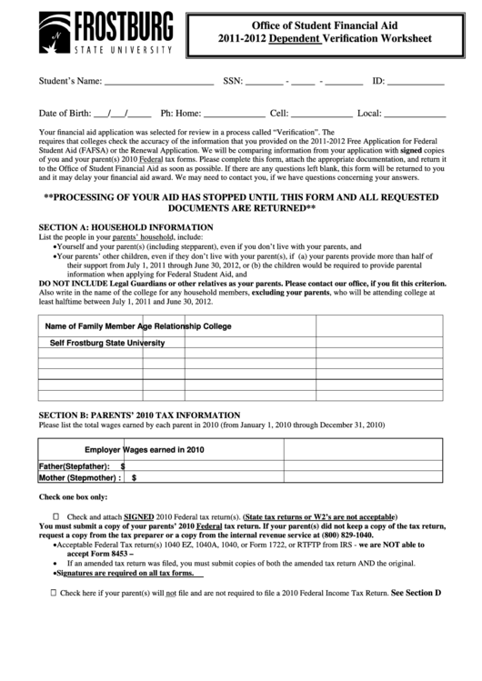 Frostburg State University Office Of Student Financial Aid Printable pdf