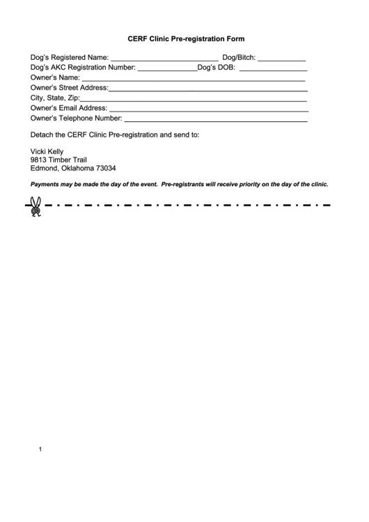 Cerf Clinic Pre-Registration Form Printable pdf