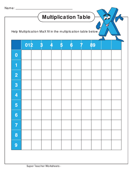 9x9 Multiplication Chart Worksheet Printable pdf
