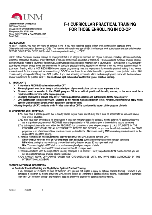 Cpt Handout And Co-Op Agreement Printable pdf