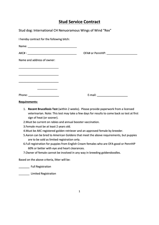 Stud Service Contract - Lake Country Goldens Printable pdf