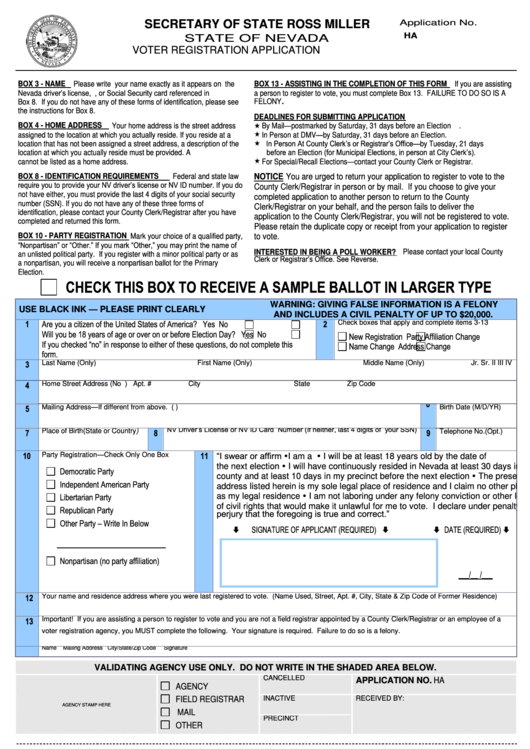 Voter Registration Application Nevada Wic Printable pdf