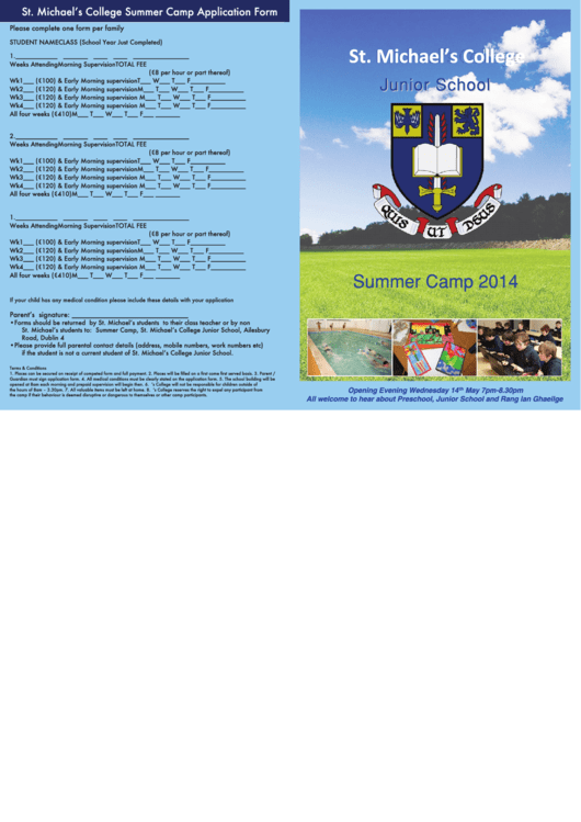 Summer Camp Form 2014 St Michaels College Junior School Printable pdf