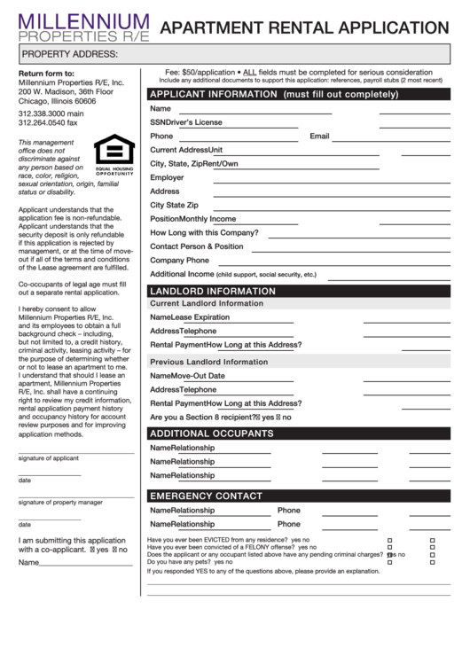 Apartment Rental Application Printable pdf