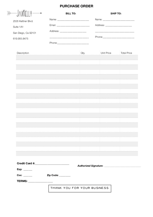 Fillable Purchase Order Template Printable pdf