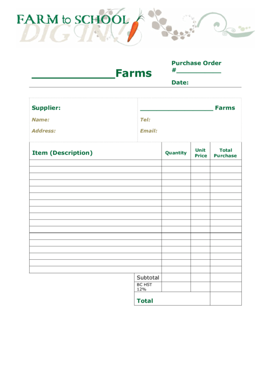 Farm School Purchase Order Printable pdf