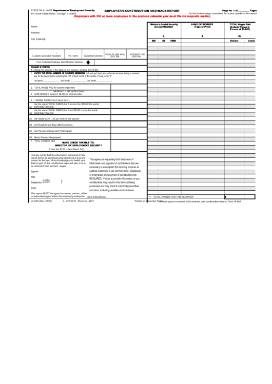 Fillable Form Ui 3 40 Employer S Contribution And Wage Report Form 2003 Printable Pdf Download