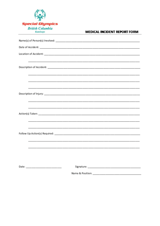 Medical Incident Report Form Printable pdf
