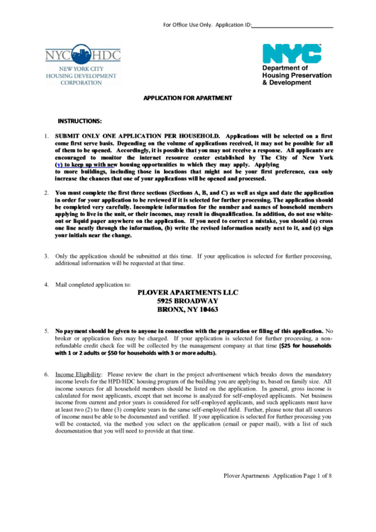 Nyc Housing Development Corporation Application For Apartment Printable pdf