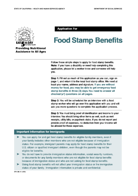 Fillable California Food Stamp Application Printable pdf