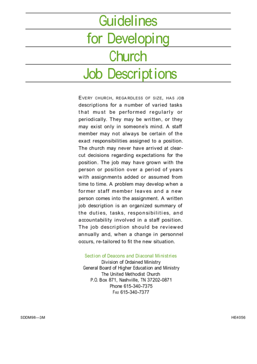 Guidelines For Developing Church Job Descriptions Printable pdf