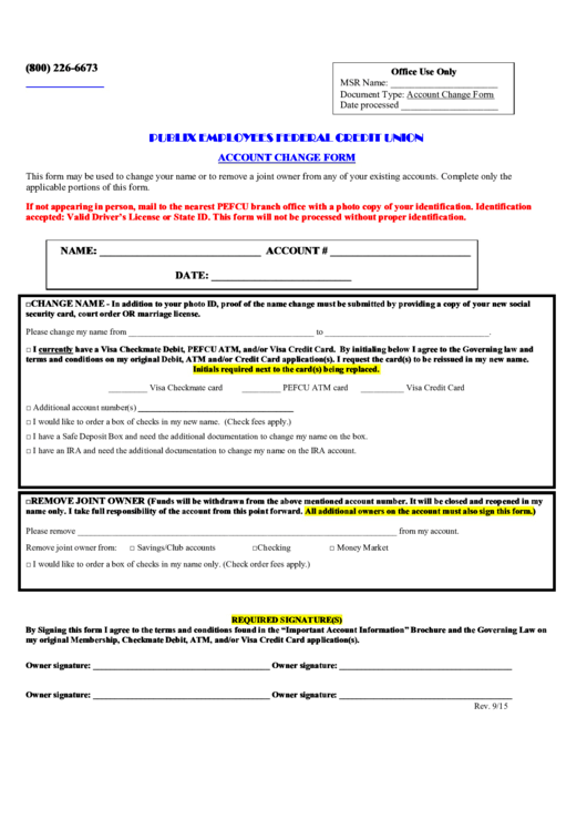 Account Change Form Printable pdf