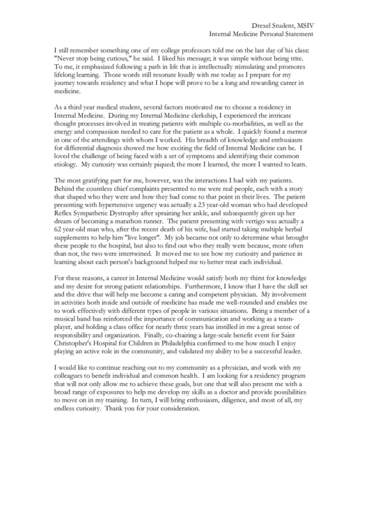 Medicine Personal Essay Sample Printable pdf