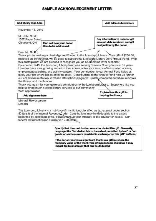 Sample Acknowledgement Letter Printable pdf