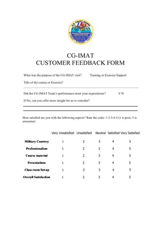 Customer Feedback Form Printable pdf