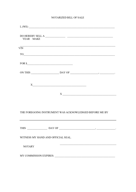 Fillable Notarized Bill Of Sale printable pdf download
