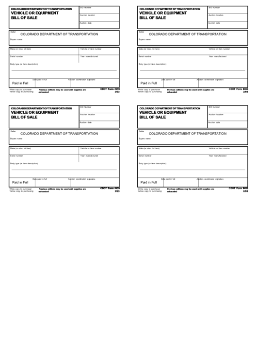 Colorado Department Of Transportation Vehicle Or Equipment Bill Of Sale Printable pdf