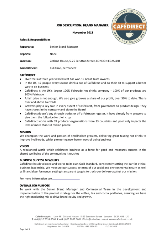 Job Description: Brand Manager Printable pdf