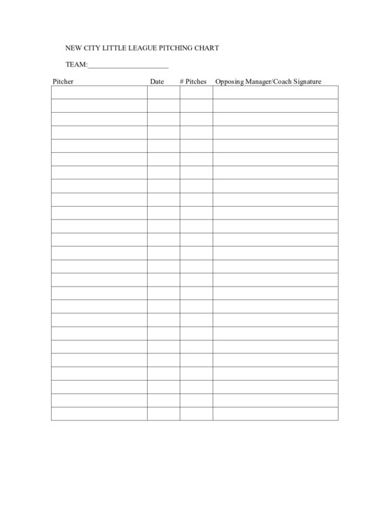New City Little League Pitching Chart Printable pdf