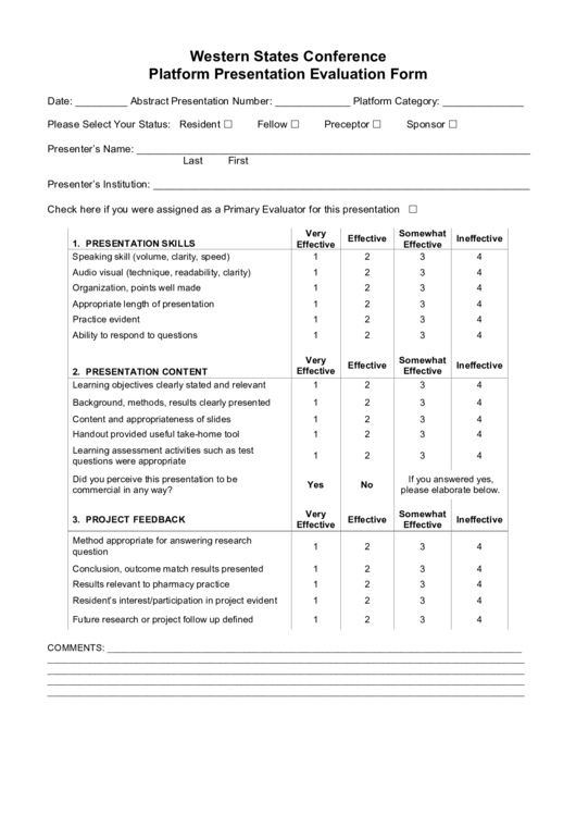 Platform Presentation Evaluation Form Printable pdf