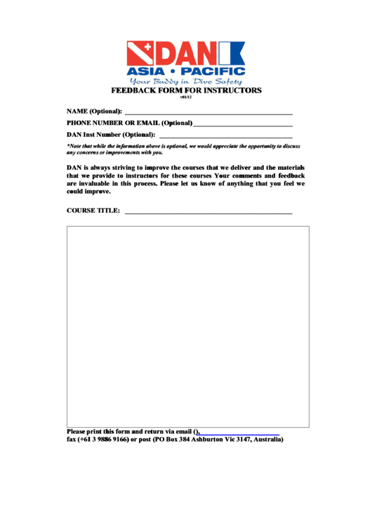 Feedback Form For Instructors Printable pdf