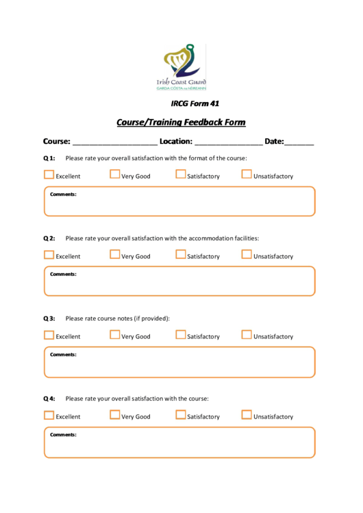 Course/training Feedback Form Printable pdf