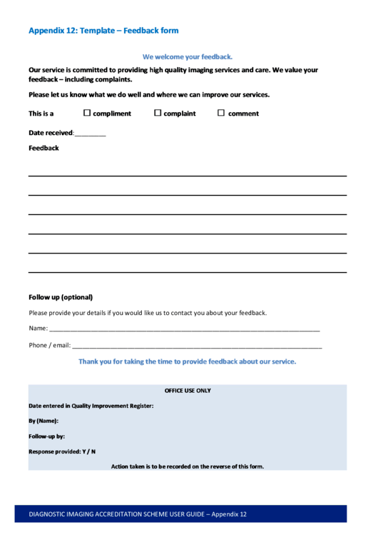 Appendix 12: Template - Feedback Form Printable pdf