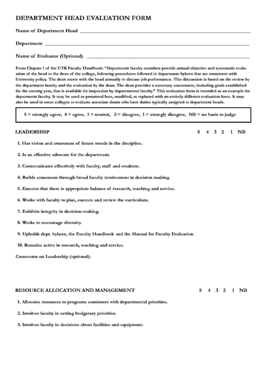 Fillable Department Head Evaluation Form Printable pdf