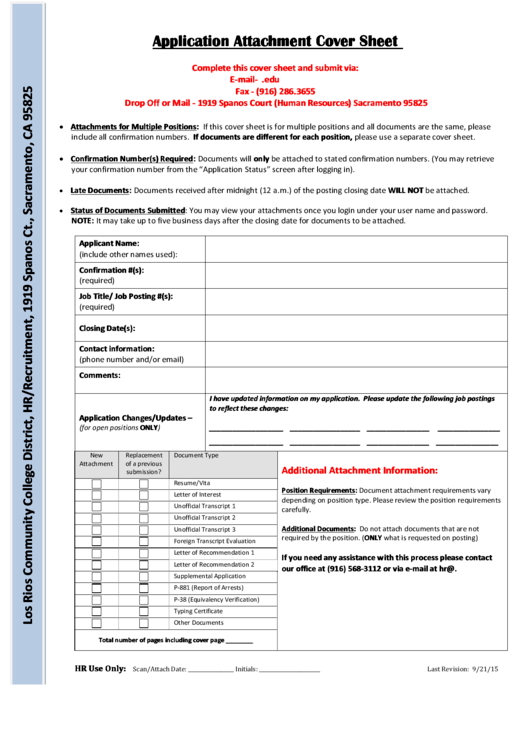 Application Attachment Cover Sheet Printable pdf