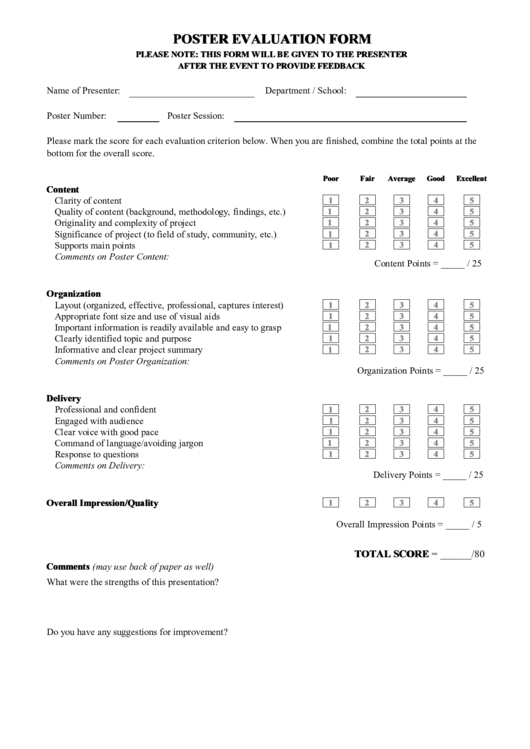 Poster Evaluation Form Printable pdf