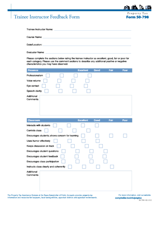 Trainee Instructor Feedback Form Printable pdf