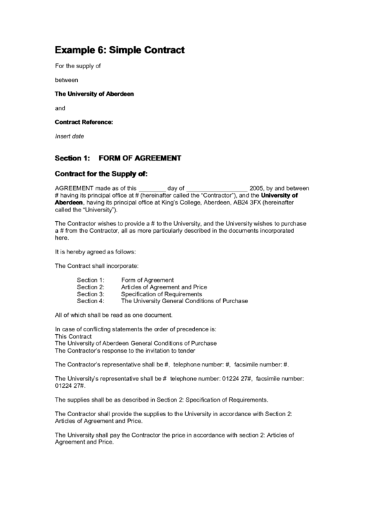 University Of Aberdeen Supply Contract Printable pdf