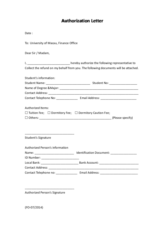 Authorization Letter Printable pdf