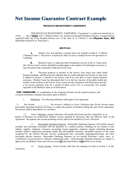 Net Income Guarantee Contract Example Printable pdf